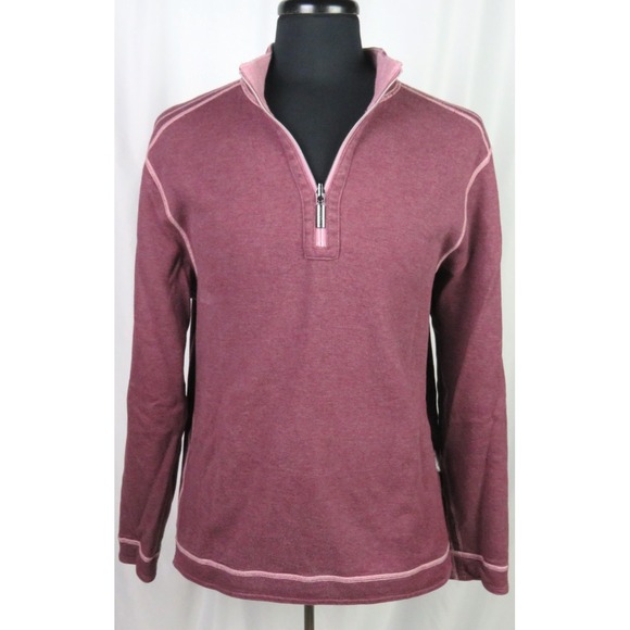 Tommy Bahama 100% Cotton Pink/Raspberry Reversible 1/4 Zip Sweater Men's Large - Picture 7 of 11